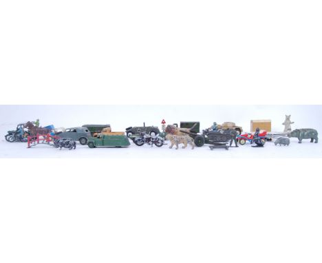 A collection of loose diecast &amp; lead figures to include; army trucks, army jeeps, lead horses, Leopards, Pigs, Bears etc.