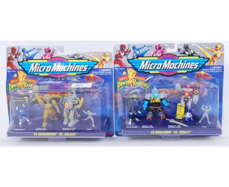 A collection 2x Micromachines figures to include; Dragonzord v Goldor &amp; Megazord V Squalt. On original card back.&nbsp;

