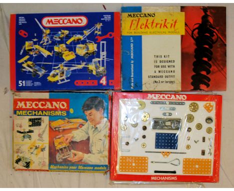 A collection of 4x Meccano sets to include; 2x Meccano Mechanisms sets, a 51 modern Meccano set &amp; Meccano Elektrikit set.