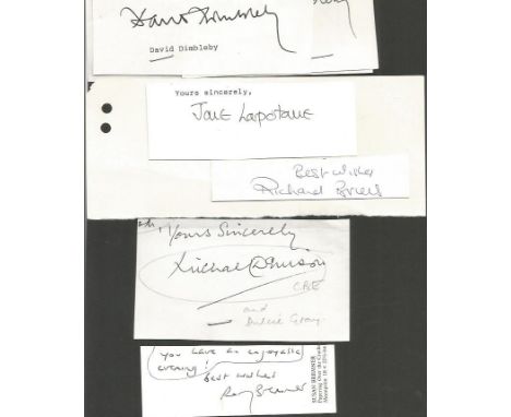 Entertainment Signature Piece collection. Around 20 small signature clippings. Names include Rory Bremner, Richard Briers, Mi