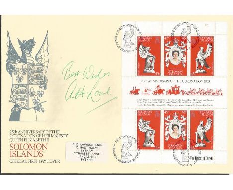 Arthur Lowe Dads Army actor signed Solomon Islands 25th ann Coronation FDC Good condition. All signed items come with Certifi