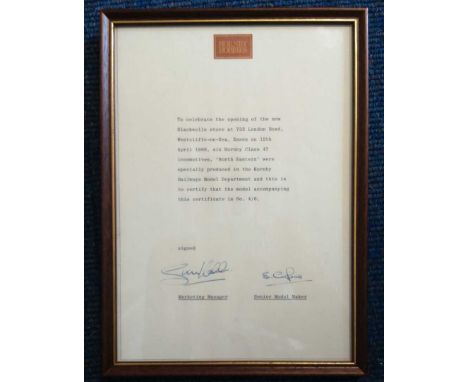 Hornby Hobbies certificate. Nice item if you're into model railways - this is a 1986 Horny Hobbies certificate produced to co