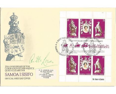 Arthur Lowe Dads Army actor signed Samoa 25th ann Coronation FDC Good condition. All signed items come with Certificate of Au