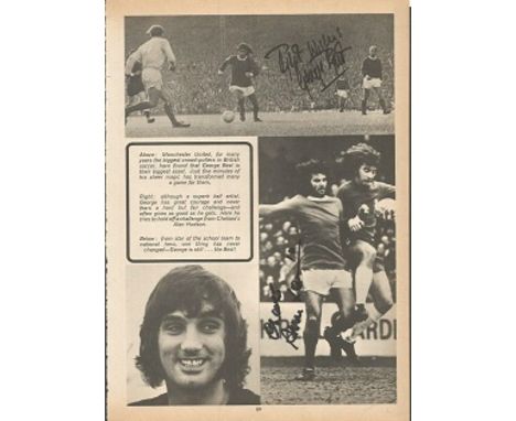 George Best and Alan Hudson signed page. Vintage 8x10 page autographed by the late great George Best and Chelsea's Alan Hudso