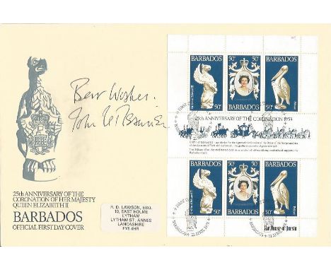 John Le Mesurier Dads Army actor signed Bardados 25th ann Coronation FDC Good condition. All signed items come with Certifica