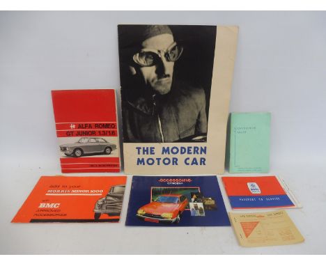 A small selection of ephemera including an Alfa Romeo GT Junior 1.3/1.6 manual and a Shell 'Modern Motor Co' publication. 