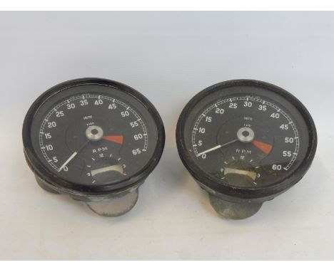 A pair of Smiths black faced rev. counters, both lacking the integral clock. 