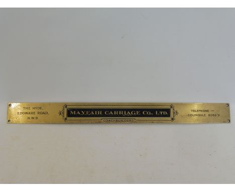 A Mayfair Carriage Co. Ltd. Coachbuilders carriage plate. 
