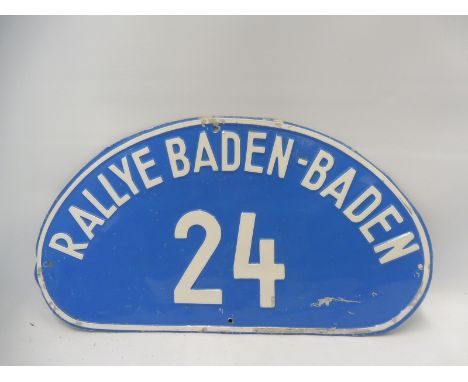 A Rallye Baden-Baden rally plaque, 12 1/2 x 7". 