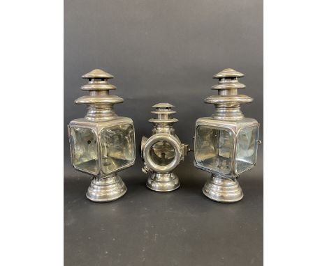 A superb set of three Gray &amp; Davis nickel plated lamps, comprising a pair of no.838 square bodied headlamps, and a no. 17