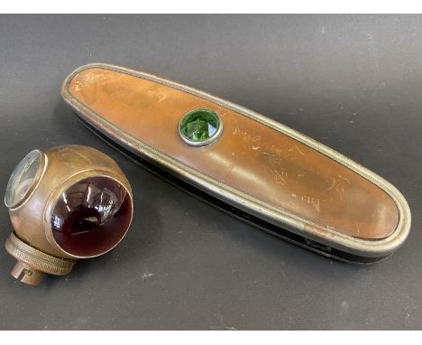 A Brass diver's helmet type rear lamp plus an unusual oval interior light. 