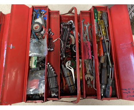 Two tool boxes containing an assortment of tools. 