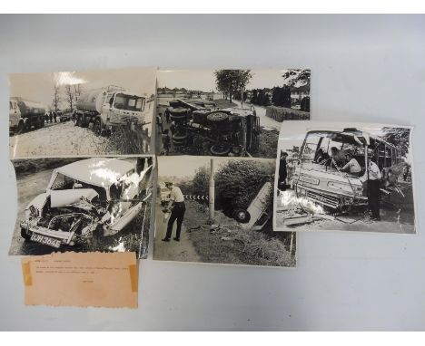Five large scale black and white photographs of crash scenes, circa 1960s/1970s.