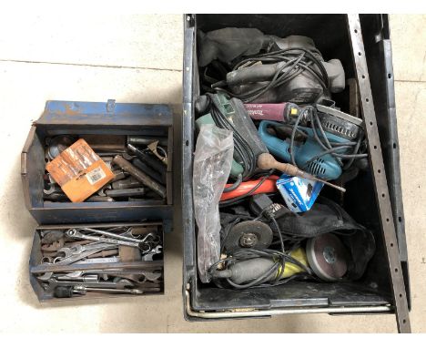 An autojumbler's lot of electrical tools, spanners etc. 