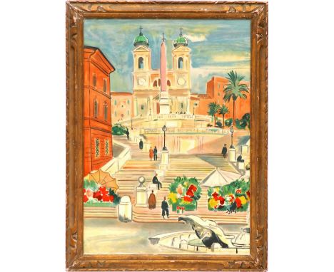 YVES BRAYER 'Spanish Steps ? Rome', lithograph, printed by Mourlot, 64 x 45 cm, in French frame. 