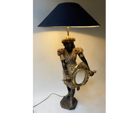 VENETIAN STANDARD LAMP, 150cm H approx., 18th century, polychrome and gilt, in the form of a hand held dressing mirror. 