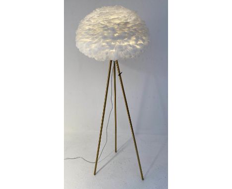 FEATHER CLOUD FLOOR LAMP, gilt metal tripod feathered shade, 168cm x 60cm x 60cm. 