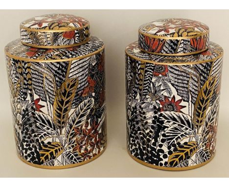GINGER JARS, a pair, 29cm H approx, glazed ceramic, foliate design. (2) 