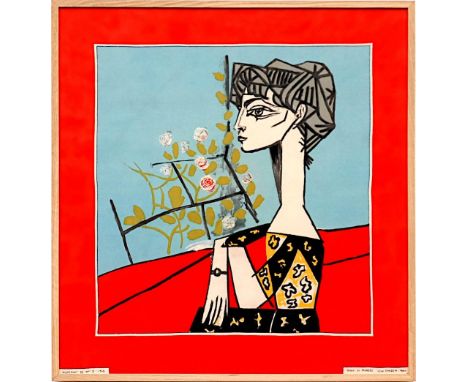 PABLO PICASSO 'Portrait de Mme Z', 1943, on silk, ref: Spadem, 76cm x 72.5cm, framed and glazed. 