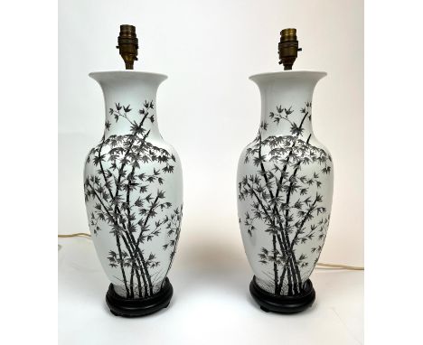 TABLE LAMPS, a pair, Chinese ceramic vase form bamboo decorated, 50cm H. (2) 