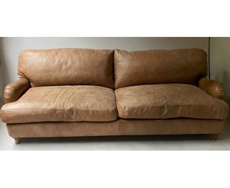 LOAF JONESY SOFA, tan leather with aged oak supports, 215cm W. 