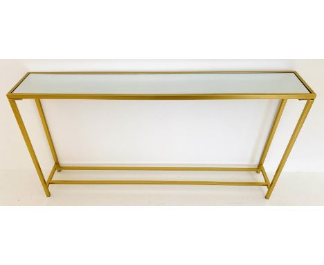 CONSOLE TABLE, gilt metal mirrored inserted top, 79cm x 152cm x 25cm. 