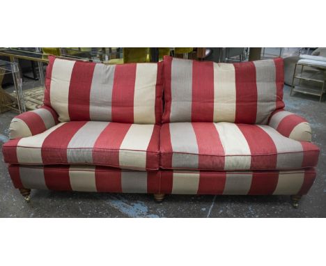 DURESTA SOFA, 92cm H x 210cm x 106cm, red and grey striped fabric. 