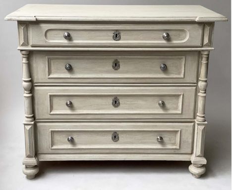 COMMODE, 108cm W x 58cm D x 90cm H, 19th century French, Napoleon III, traditionally grey painted, with four long drawers. 
