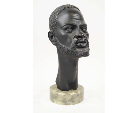 A GIANELLI SCULPTURE, 36cm H, Italian mid century, African man on circular marble base. 