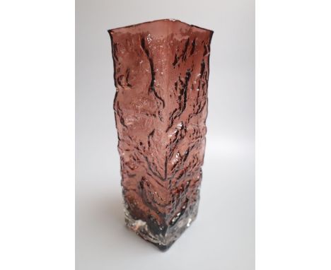 A Whitefriars cinnamon bark pattern square glass vase, height 30cm