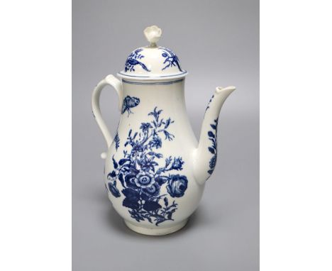A Worcester 'Three Flowers' baluster coffee pot and cover, c.1775, height 24cm