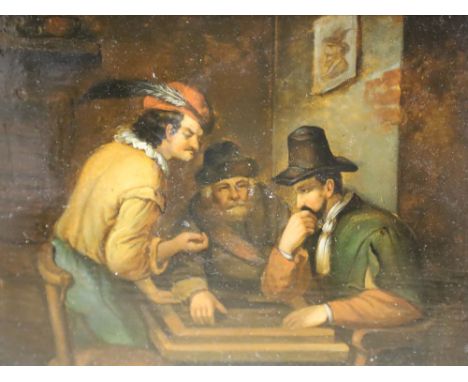 19th century German School, oil on zinc, 17th century tavern interior, 15 x 20cmCONDITION: A rather shiny varnish with some l