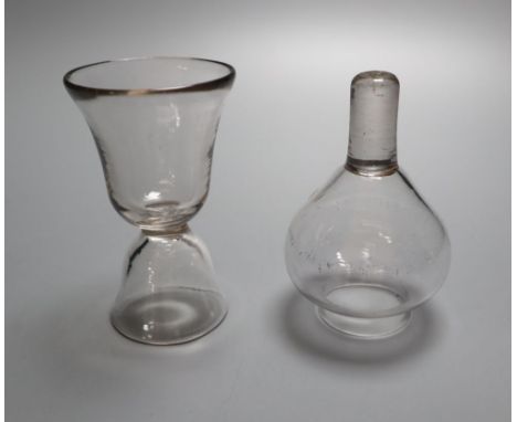 A reversible dram glass and a lacemaker's glass lamp top, 19th century, 9.7cmCONDITION: Provenance - Andrew Rudebeck collecti