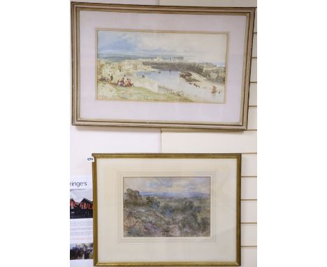 David Cox Jr, watercolour, A hilly landscape, signed and dated 1856, 26 x 36.5cm and a colour print after CotmanCONDITION: Co
