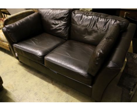 A modern brown leather two seat sofa, width 190cm depth 100cm