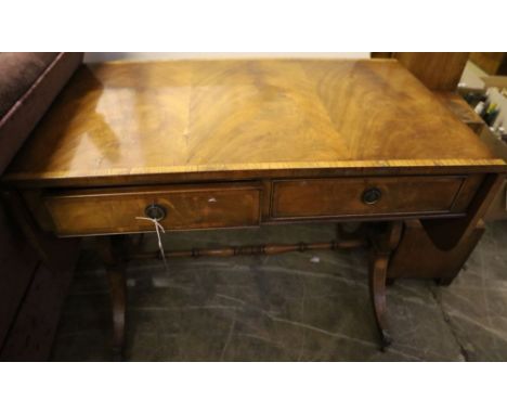 A Regency style banded mahogany sofa table, width 95cm depth 57cm height 72cm