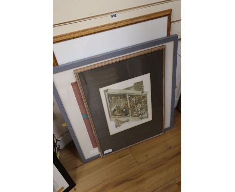 Valerie Thornton, etching, The Story of Jonah, Geoff Machin, limited edition abstract print and Winifred Pickard, print, Seag