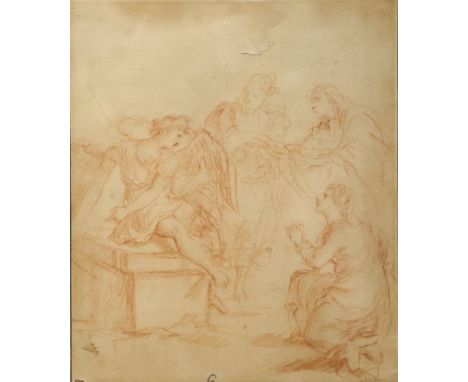 Old Master, sanguine chalk on buff coloured paper, Angel emerging from a tomb with onlooking figures, initialled EP in ink, 2