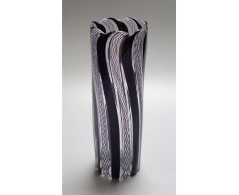 A contemporary art glass vase, by Elaine Sheldon and Dominic Cooney, 2000, with amethyst latticino decoration, no. 21/50, 24c