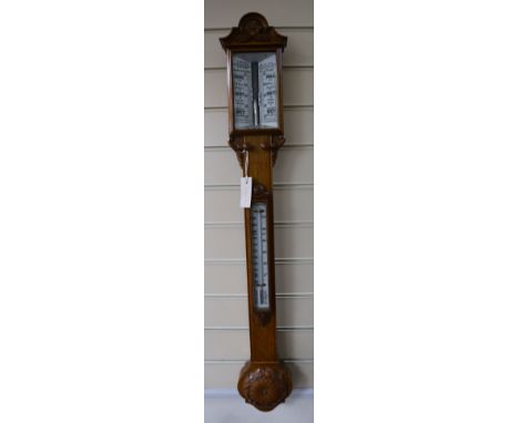 A Victorian oak stick barometer, height 100cm