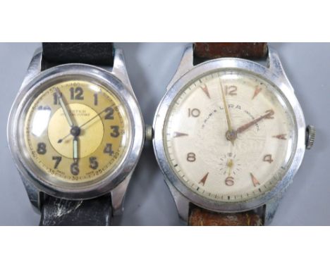 Two gentleman's steel manual wind wrist watches, Lira and boy's size Oyster Junior Sport, on leather straps.CONDITION: Lira- 