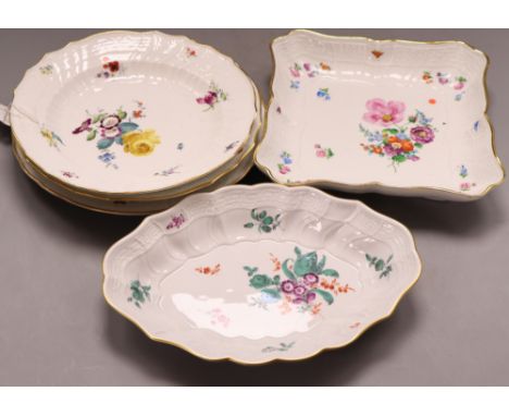 A quantity of 19th / 20th century Meissen flower painted plates or dishesCONDITION: Some light rubbing to gilded edges and to