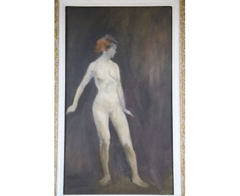 Haydn Reynolds Mackey (1881-?), oil on board, Standing female nude, signed, 49 x 28cmCONDITION: Oil on board a little dirty w