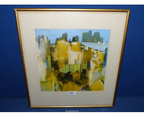 A framed and mounted Gouache titled verso Italian Sketch, initialed J.E. 18" x 20".
