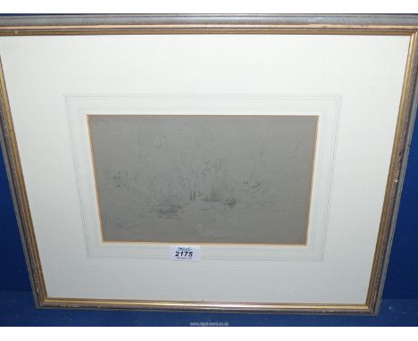 A framed sketch of a Castle with trees by Peter de Wint, 6 3/4'' x 10''.