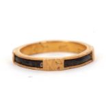 A '916' gold ring, the rustic ring with dark inner core (possibly a reed or wood), stamped 916, size