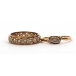 Two gemset rings: to include a three stone diamond ring stamped 18ct PLAT, size M, 1.7g; and a 9ct