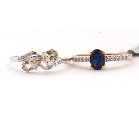 Two 9ct gemset rings: to include a 9ct kyanite and white stone ring stamped 10K and hallmarked Birmingham 2014, size R-S, 2.5
