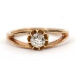 A 9ct single stone diamond ring, the round old European cut diamond, estimated approx. 0.33cts, claw