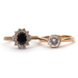 Two gemset rings: to include a 9ct CZ ring hallmarked London 1982, size N, 2.9g, and a silver gilt